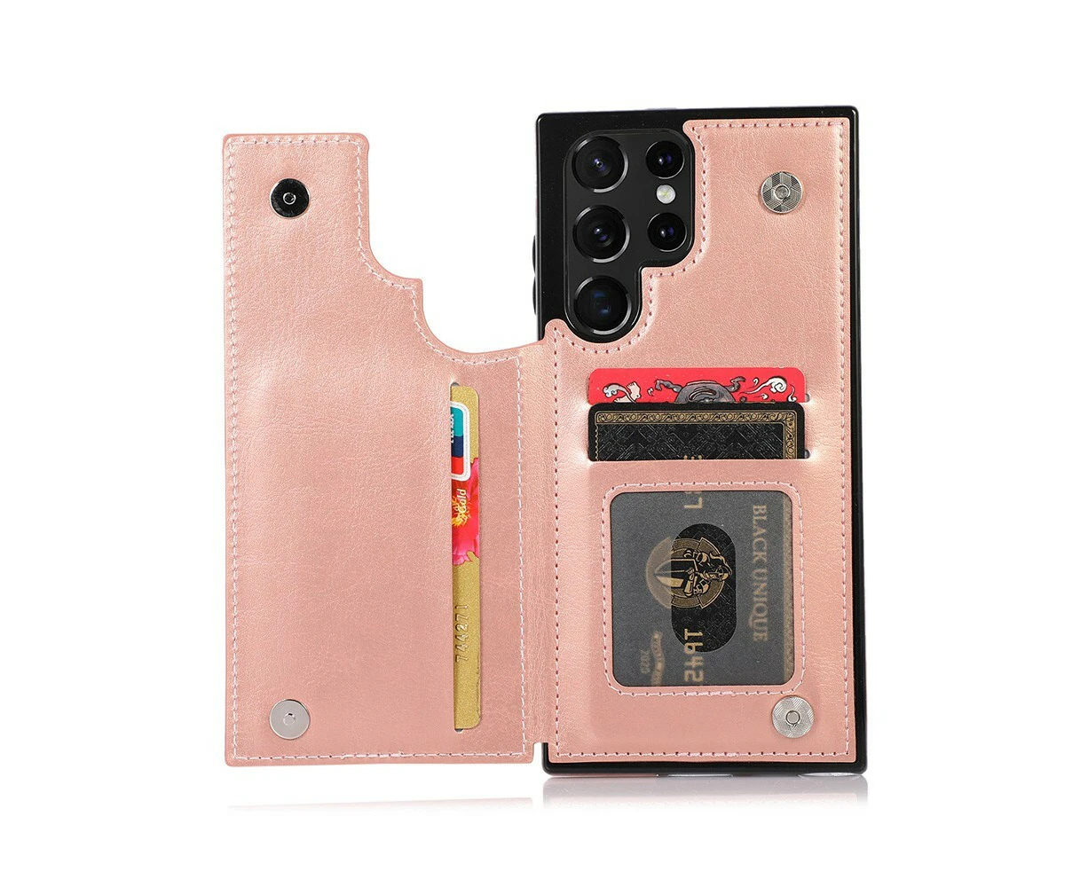 Back Flip Leather Wallet Cover Case for Samsung Galaxy S23 Ultra-RoseGold