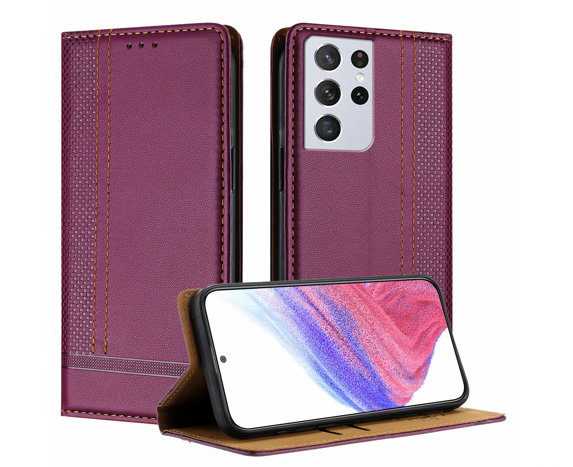 Samsung Galaxy S21 Ultra Wallet Case,Flip Premium Leather Phone Case With Card Holder-Purple