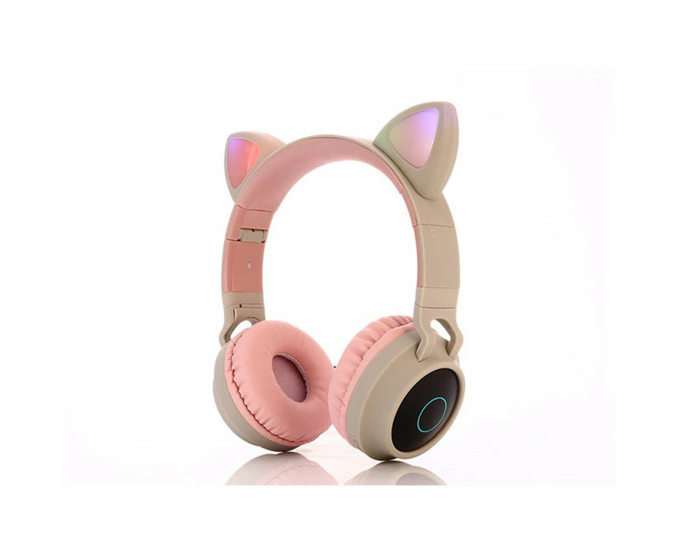 Cute Cat Ear Kids BT028C LED Light Bluetooth Luminous Heavy Bass Stereo Wireless Headphones - Grey