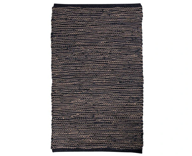 French Country Floor Mat Rectangle Woven Charcoal Lines Leather 90x60cm