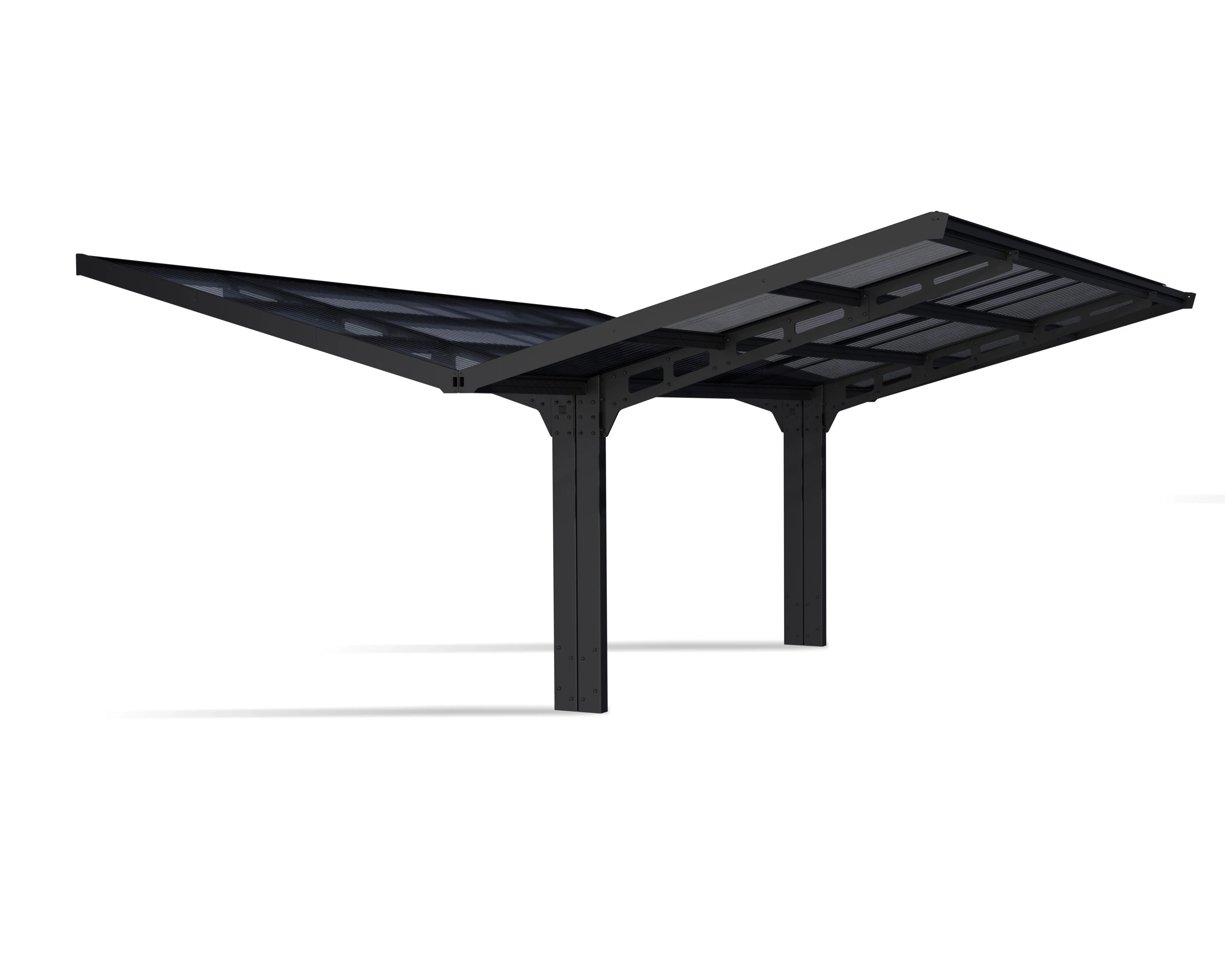 CANOPIA | Sydney 5.7m x 5.8m Wings Double Carport - Black Aluminum With Corrugated Solar Grey Polycarbonate Roof Panels