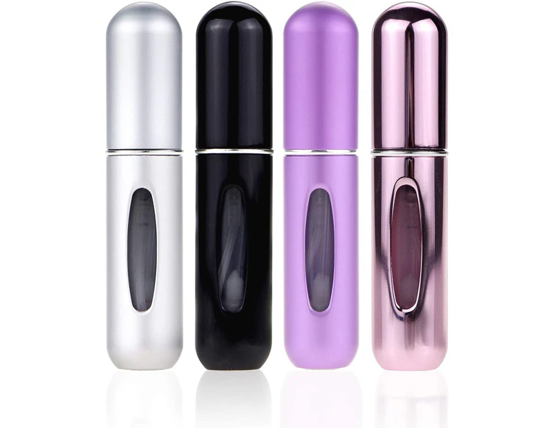 Portable mini refillable perfume atomizer bottle, refillable perfume sprayer, 4-piece set of 5 ml.