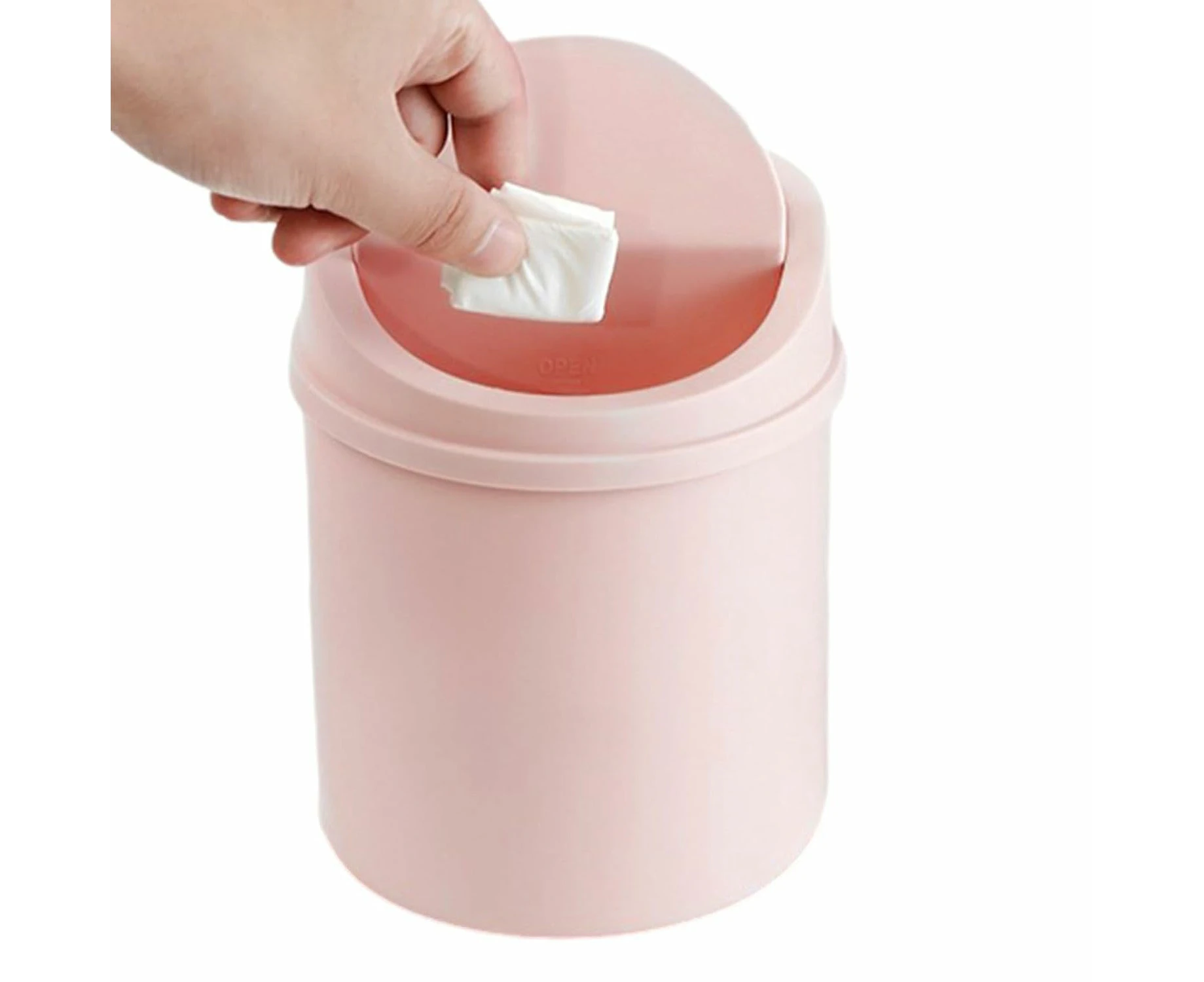 universal Waste Bin with Lid Desktop Office Organizer Storage Home Small Trash Can - pink