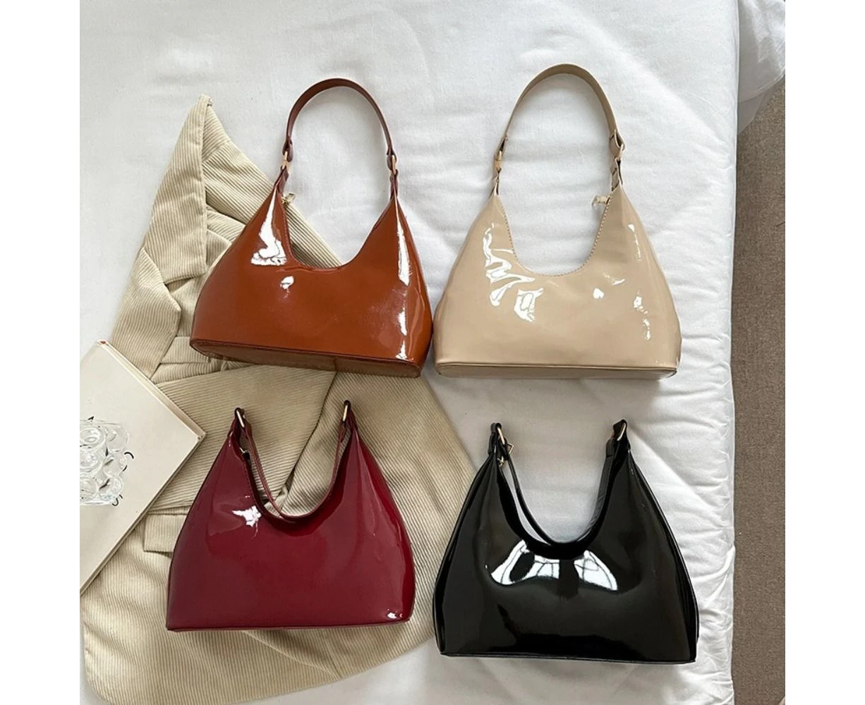 Women Retro Casual Shoulder Bags Glossy Solid PU Leather Shopper Bag Fashion Female Handbags