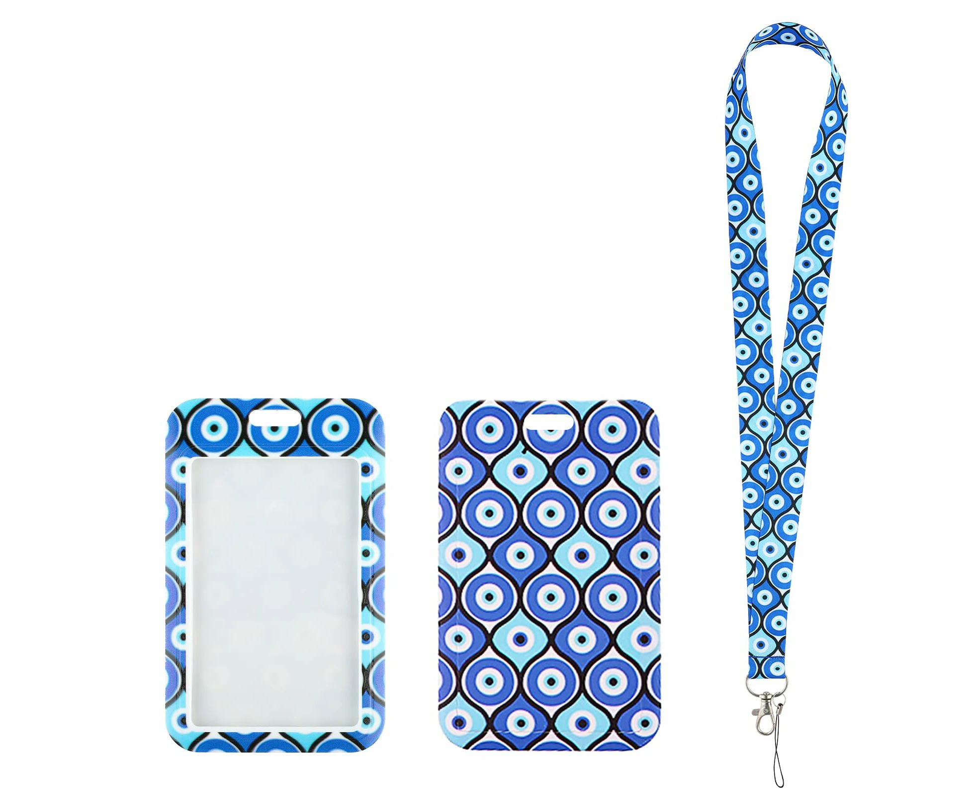 WSECOMM Evil Eye ID Badge Holder with Breakaway Lanyard, Cute Neck Lanyard with ID Card Holder Card Name Tag Badge Protector Cover for School Office