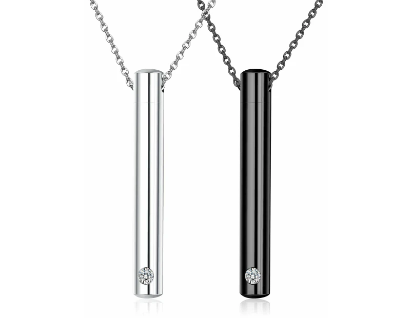 WSECOMM 2 Pcs Cremation Urn Necklaces for Ashes with Cubic Zirconia Stainless Steel Keepsake Cremation Jewelry Necklaces for Human Pet Ashes Memorial