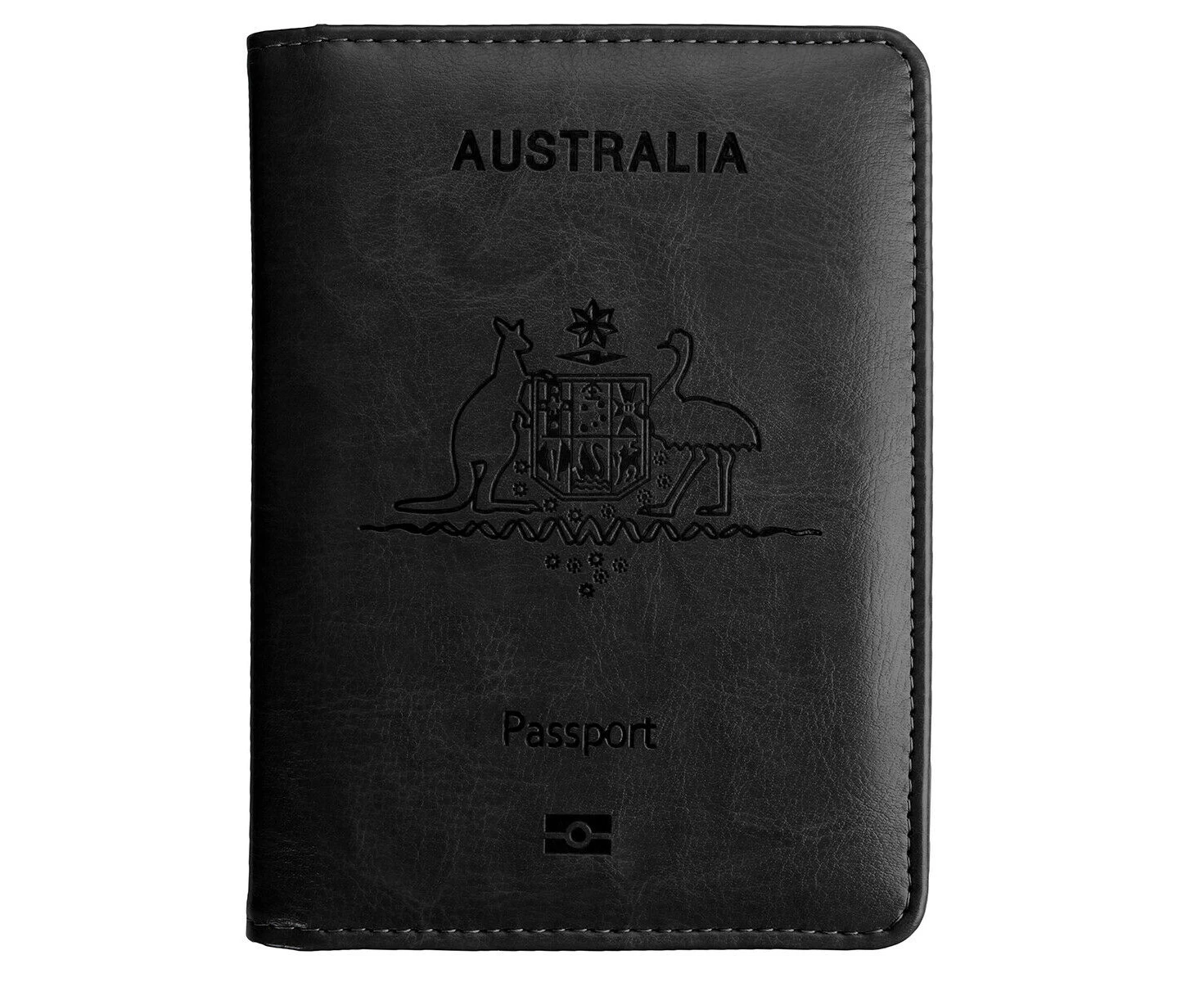 Leather Passport Holder Travel RFID Blocking ID Card Ticket Wallet Case Cover Purse Black