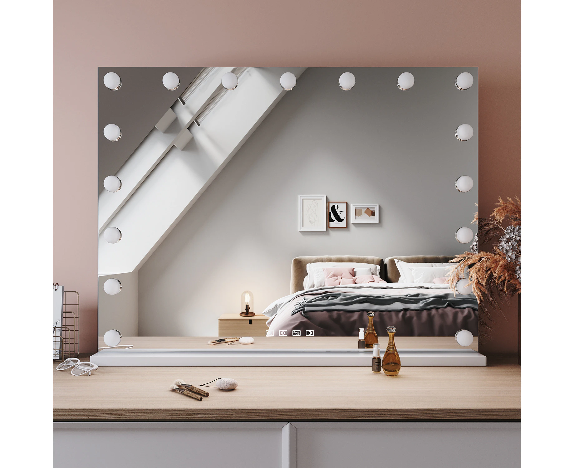 ELEGANT Hollywood Vanity Makeup Mirror with 17 LED Light Bulbs with Bluetooth & USB Charge Standing Mirrors Wall