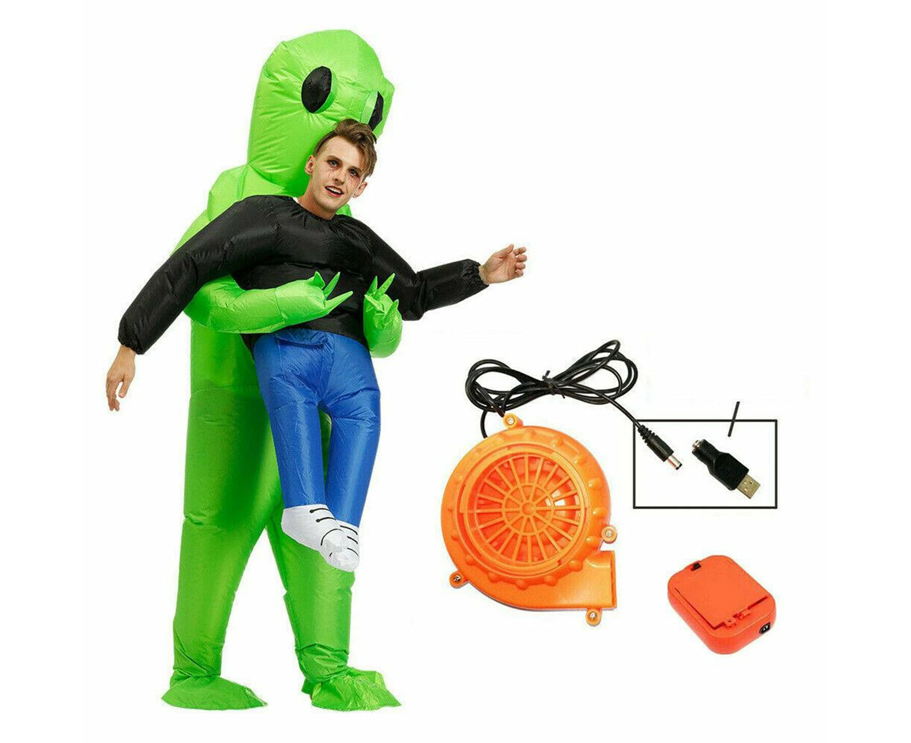 Scary Halloween Green Alien Inflatable Costume Blow Up Suits Party Dress