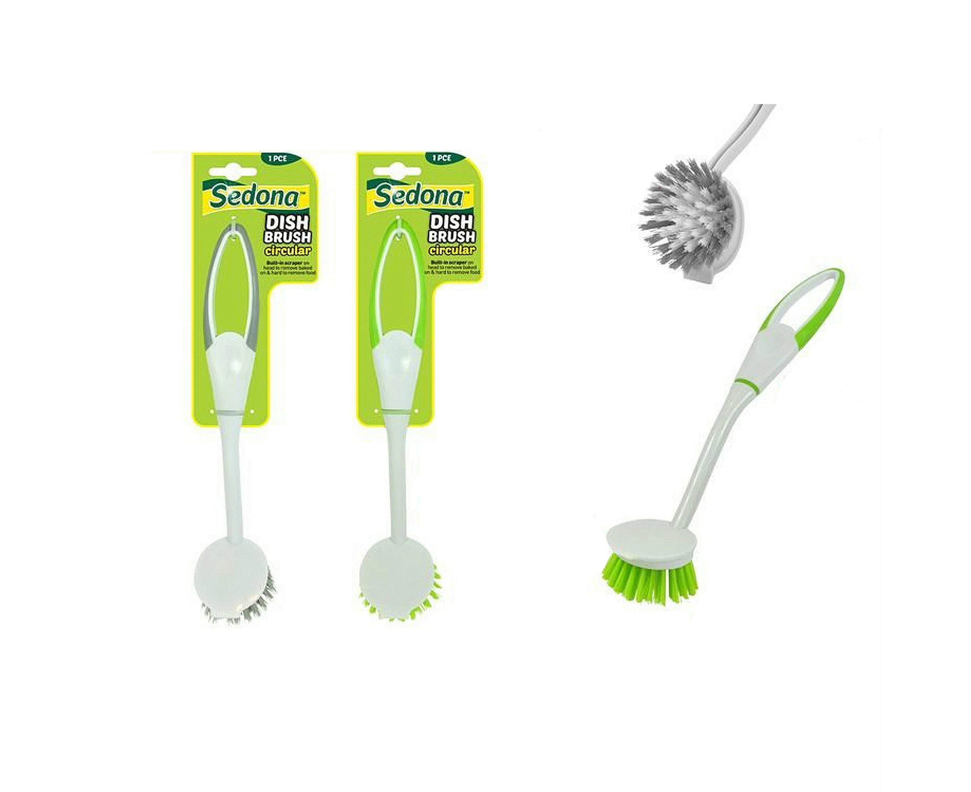 Dish Brush Oblong Circular Small Compact Scraper 2 in 1 Dual Head Assorted 2pcs - 6pk Dish Brush Circular