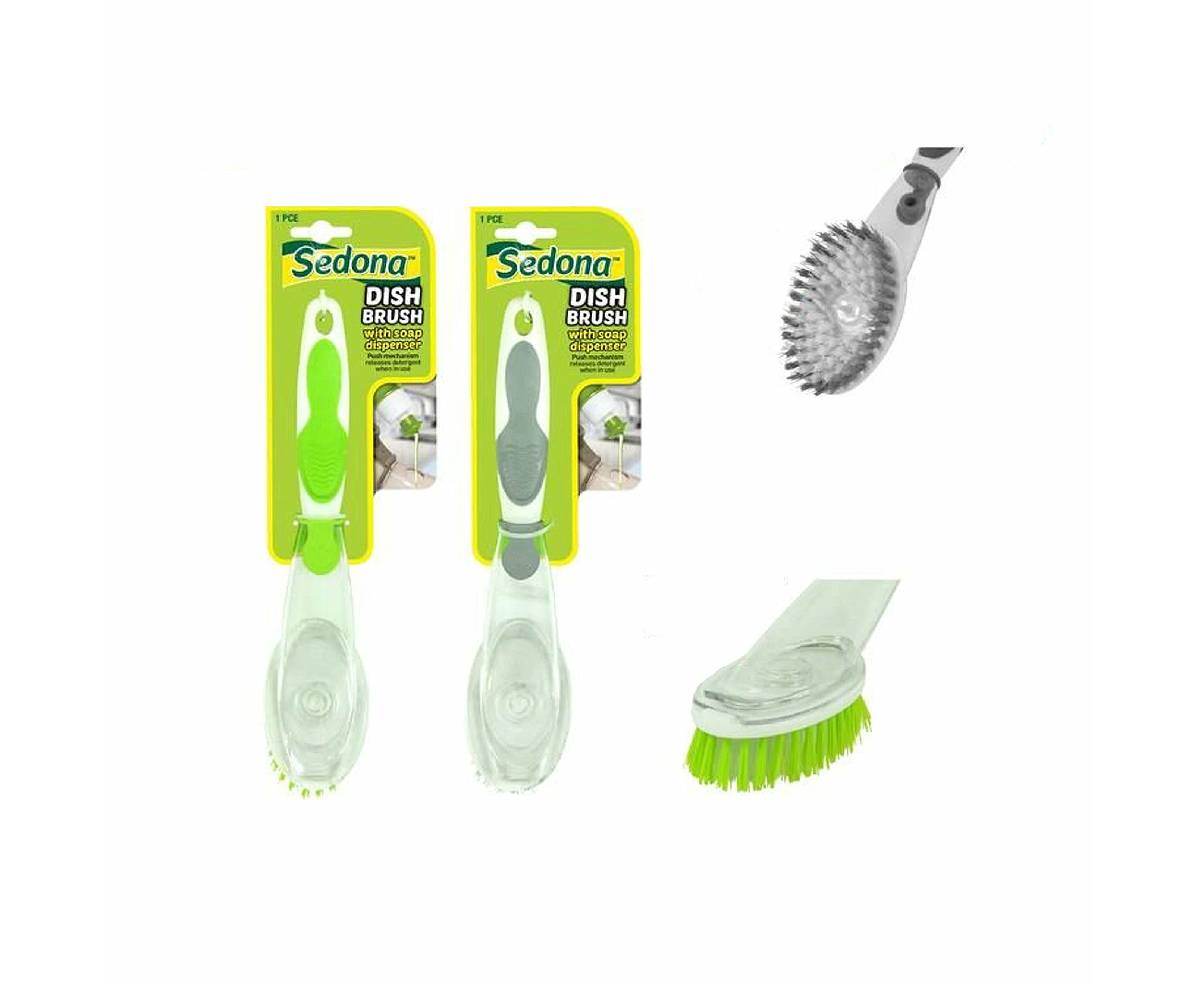 Detergent Dispenser Brush Palm Hand Soap Dish Oval Twist Head Push Button 6pk - 6pk Handle Dish Brush with Dispenser