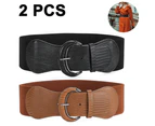 2 Pieces Women'S Stretchy Wide Waist Belt For Dress Women'S Elastic Belt Hook Buckle - Black+Camel