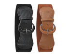 2 Pieces Women'S Stretchy Wide Waist Belt For Dress Women'S Elastic Belt Hook Buckle - Black+Camel