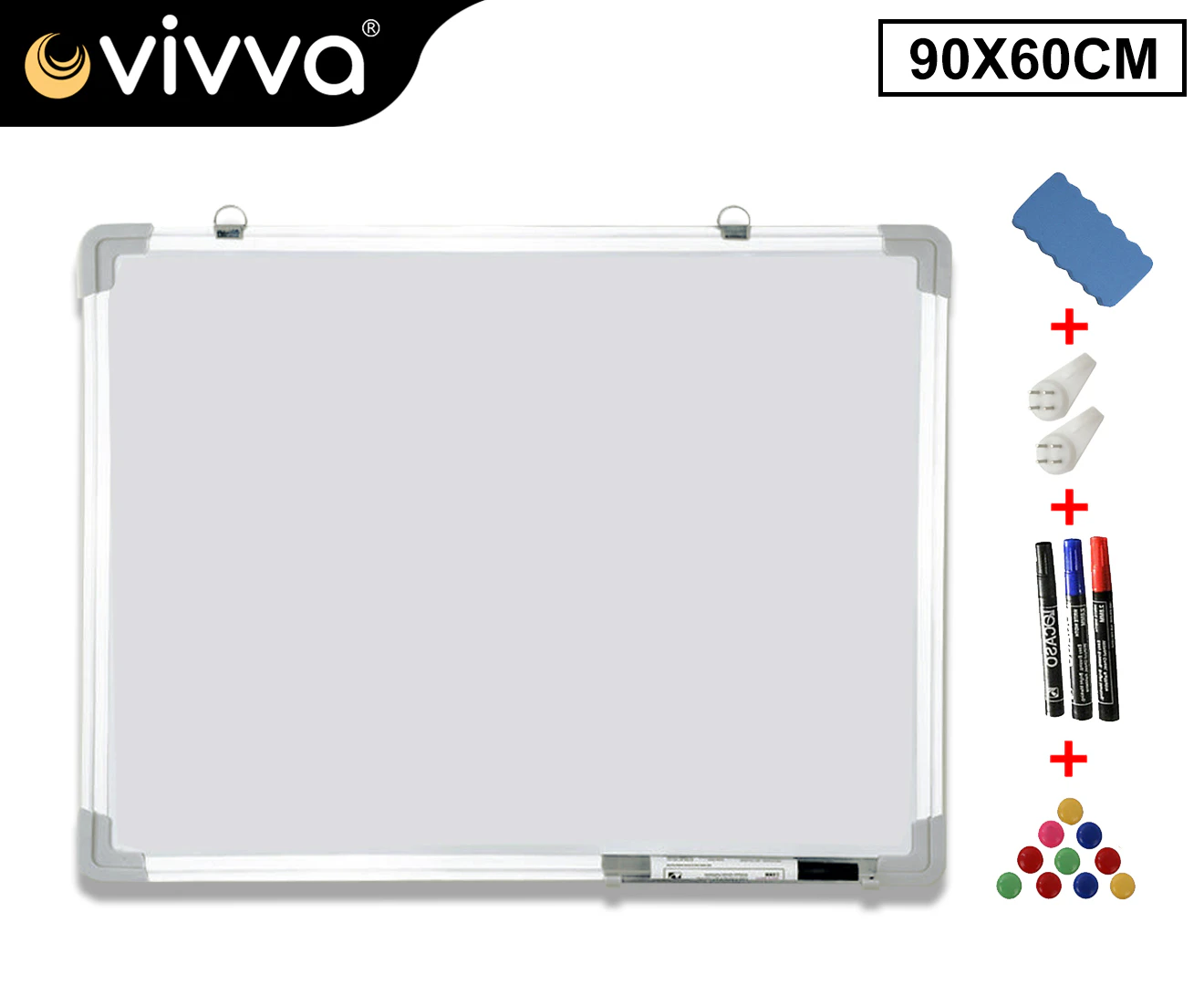 Vivva - 90x60cm Portable Magnetic Home and Office Board Whiteboard 4 Sizes Marker Eraser Button