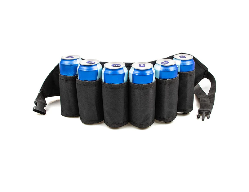 Beer Belt Tough Insulated Holder Adjustable Waist Strap with Buckle Hidden Zipper Pocket Fun Cool Party - Black