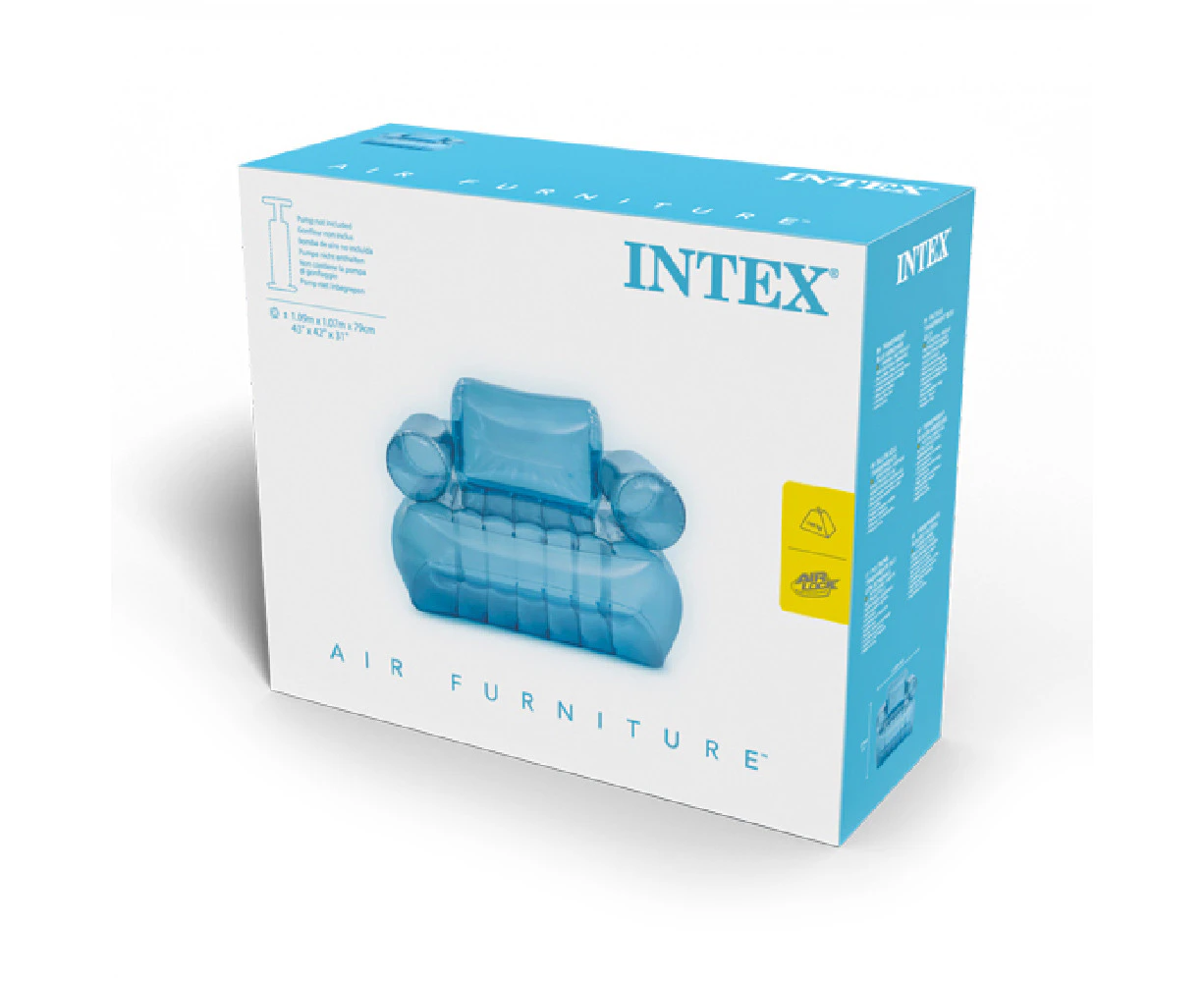 Intex Transparent BLU Armchair Inflatable Lounge Chair Indoor/Outdoor 109cm