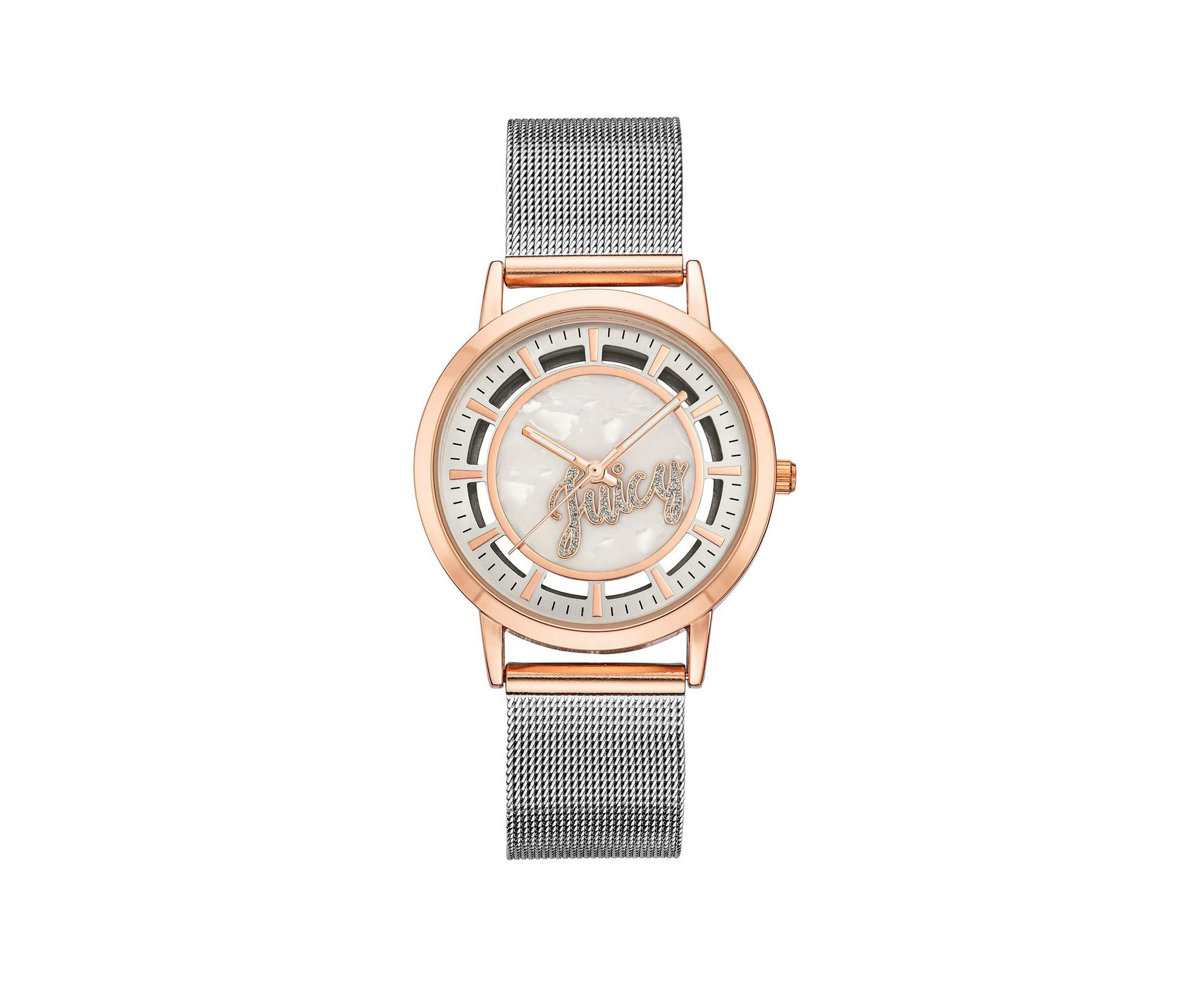 Rose Gold Bangle Watch with Rhinestone Detail One Size Women