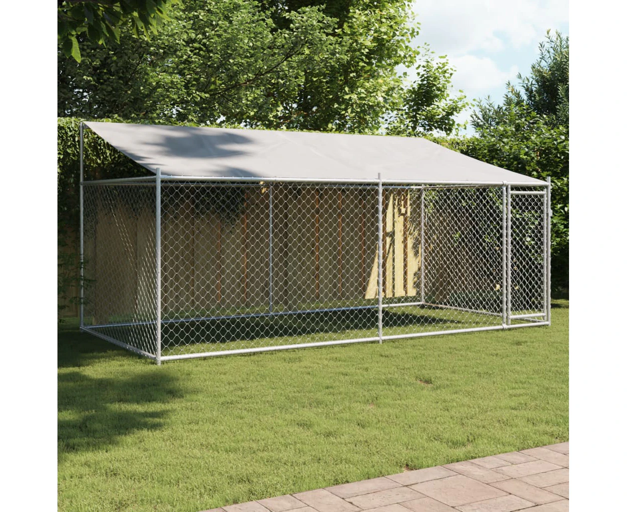 vidaXL Dog Cage with Roof and Door Grey 4x2x2 m Galvanised Steel