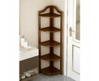 GOMINIMO Bamboo Sturdy Design Ladder 5 Tier Bookcase Corner Shelf- Dark Brown