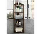 GOMINIMO Bamboo Sturdy Design Ladder 5 Tier Bookcase Corner Shelf- Dark Brown