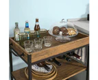 Industrial Vintage Style Wood Metal 3 Tiers Kitchen Serving Trolley With Wine Rack Brown