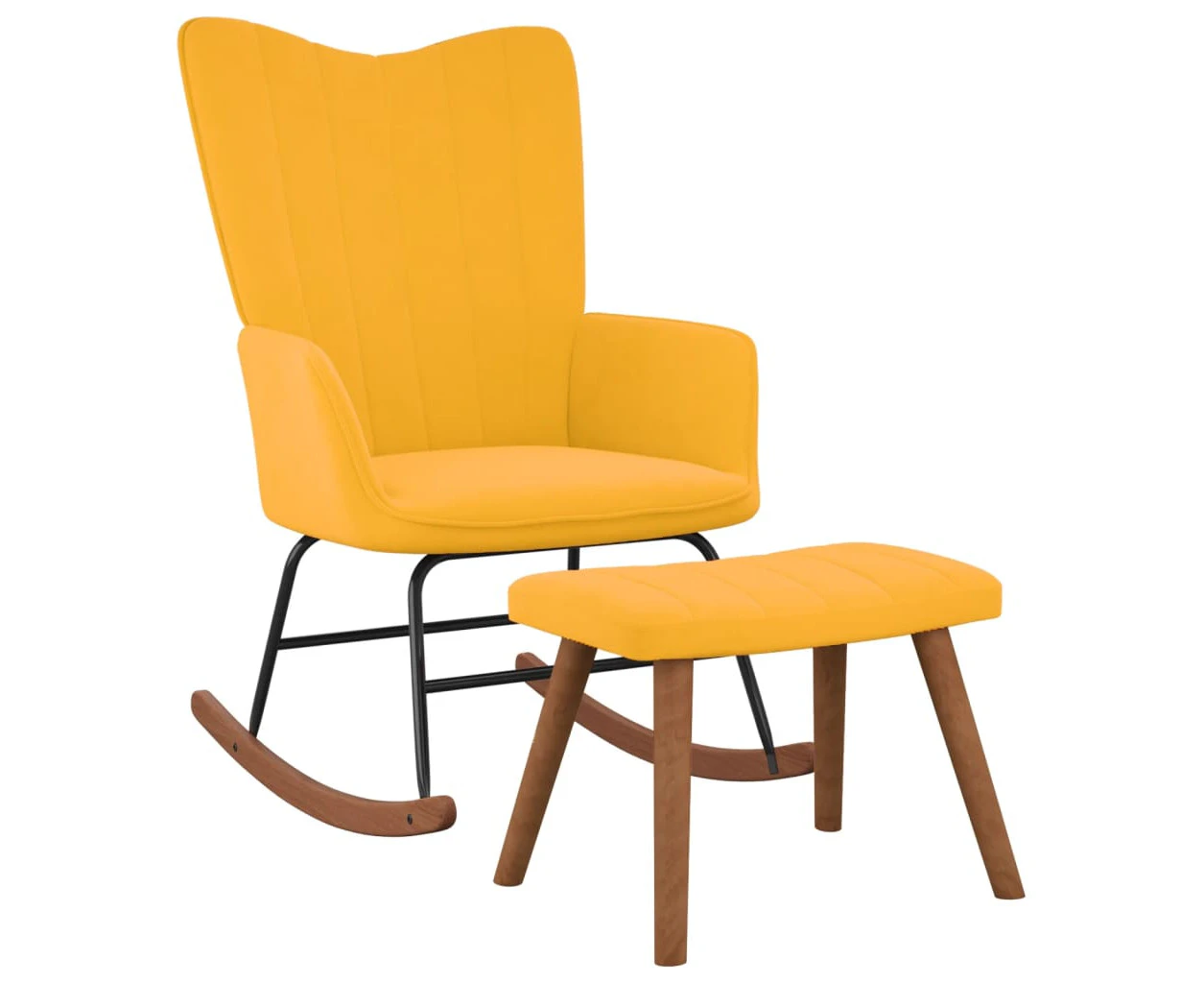 vidaXL Rocking Chair with a Stool Mustard Yellow Velvet