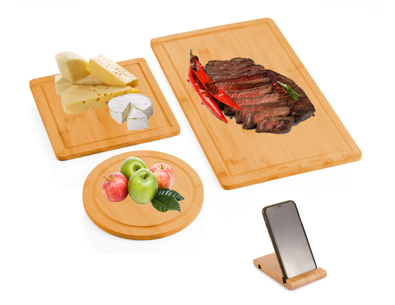 3 Pieces Bamboo Cutting Board with Juice Groove and Mobile Holder included for Home Kitchen