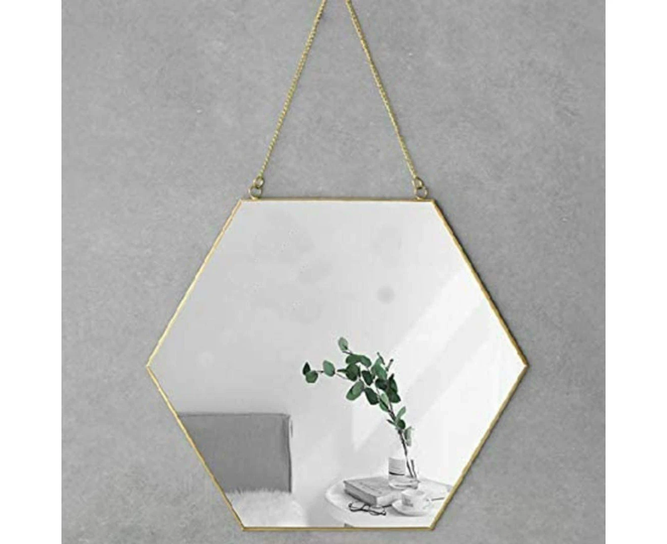 Hexagon Hanging Wall Mirror Decor (Gold Color)