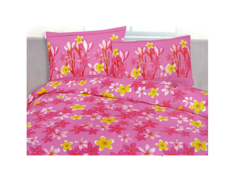 225TC Polyester Cotton Frangipani Jungle Pink Quilt Cover Set King