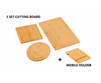 3 Pieces Bamboo Cutting Board with Juice Groove and Mobile Holder included for Home Kitchen