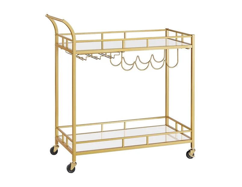 Gold Bar Serving Wine Cart With Wheels And Wine Bottle Holders Wine Rack Mirrored Glass