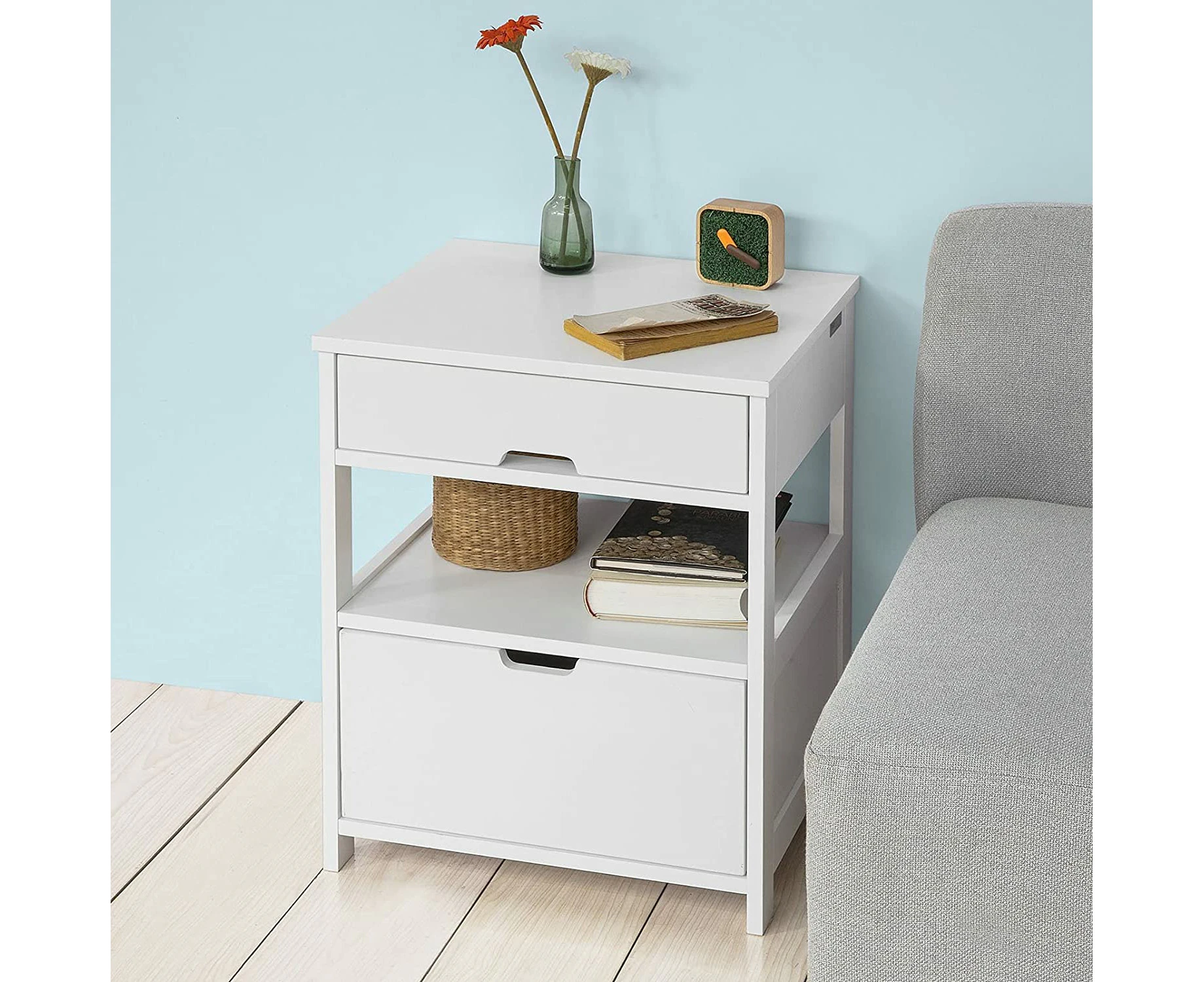 CARLA HOME White Bedside Table with 2 Drawers