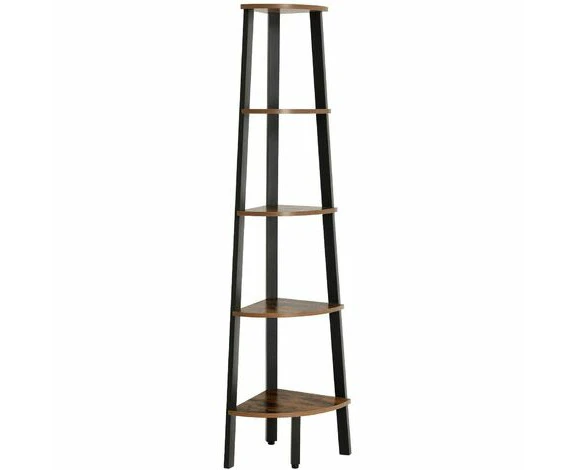 VASAGLE Corner Shelf 5 Tier Industrial Ladder Bookcase Storage Rack with Metal Frame Rustic Brown LLS35X