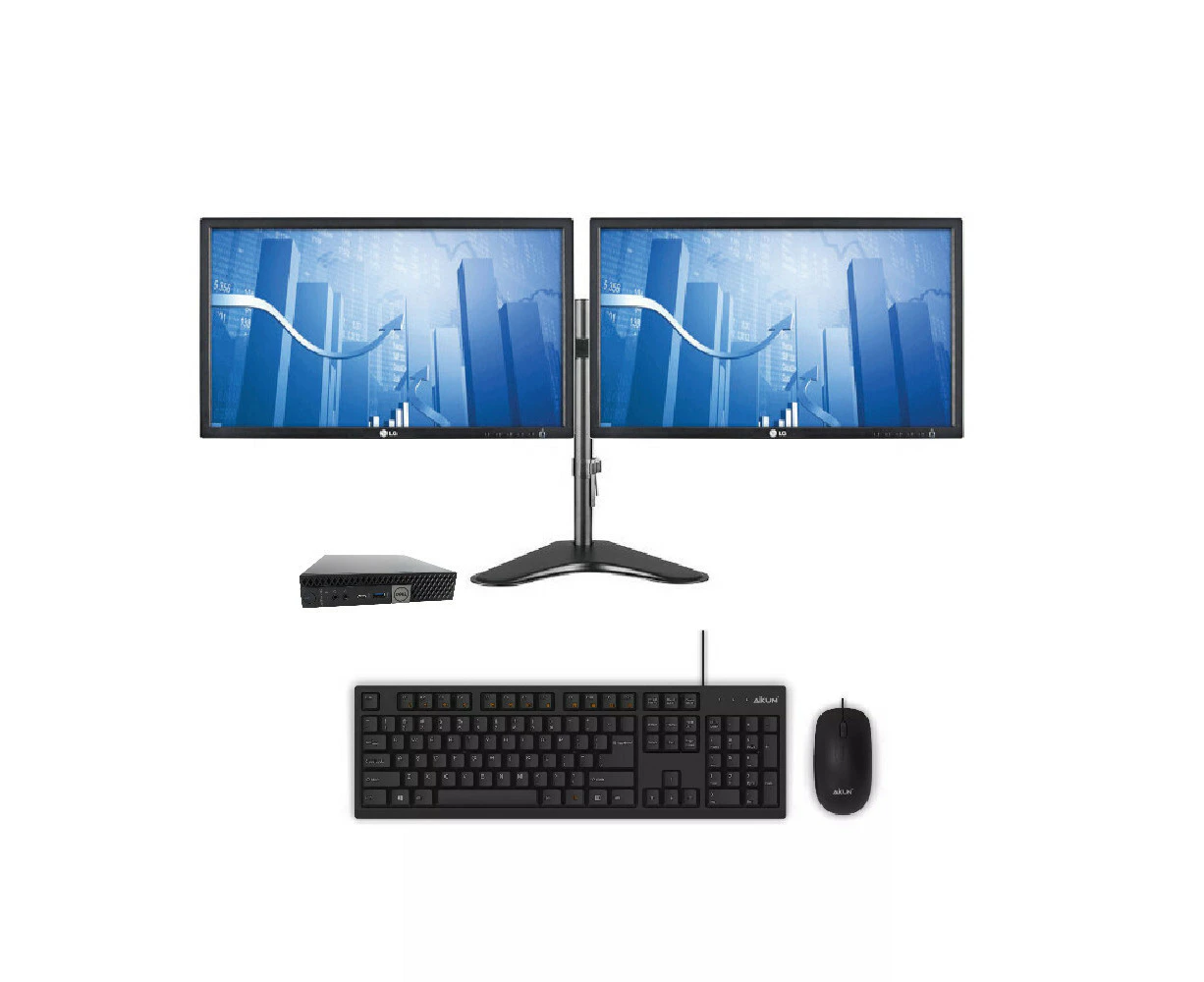 Dell 7050 Micro Desktop Bundle i5-7500T Up to 3.3GHz, 8GB RAM, 128GB SSD + 24" LG Dual Monitor | Refurbished - Refurbished Grade A