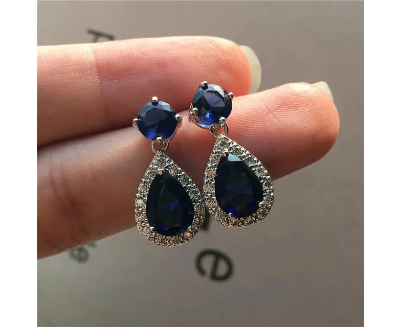 Designer Simulated Diamond Blue / Navy Teardrop Earrings