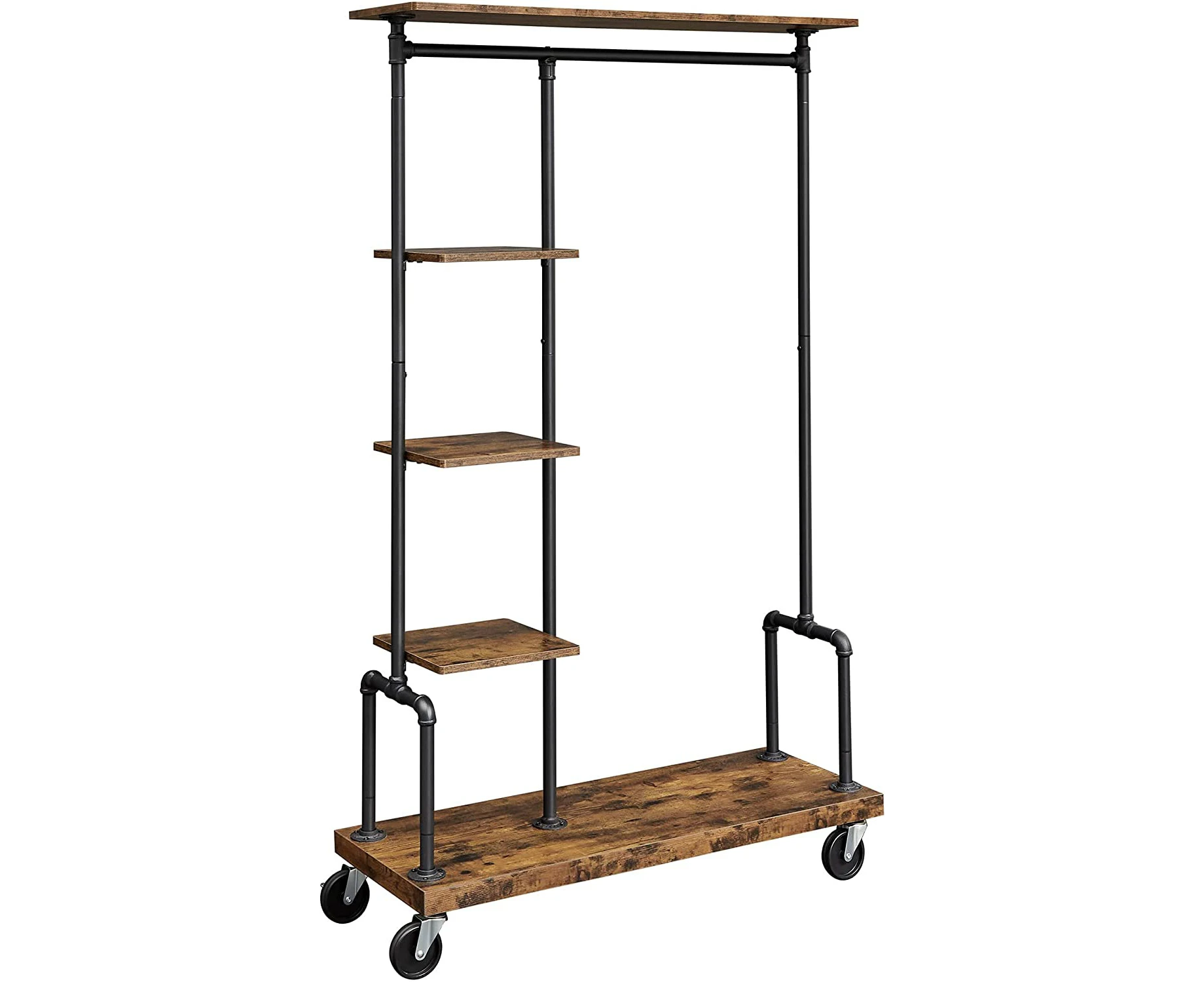 Clothing Garment Rack on Wheels with 5-Tier, Industrial Pipe Style, Rustic Brown