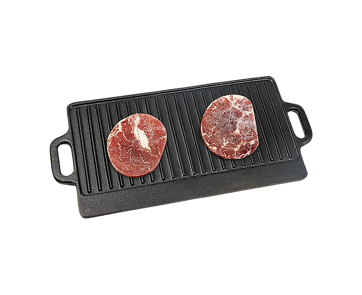 46x22 cm Cast Iron Reversible Griddle Plate BBQ Hob Cooking Grill Pan