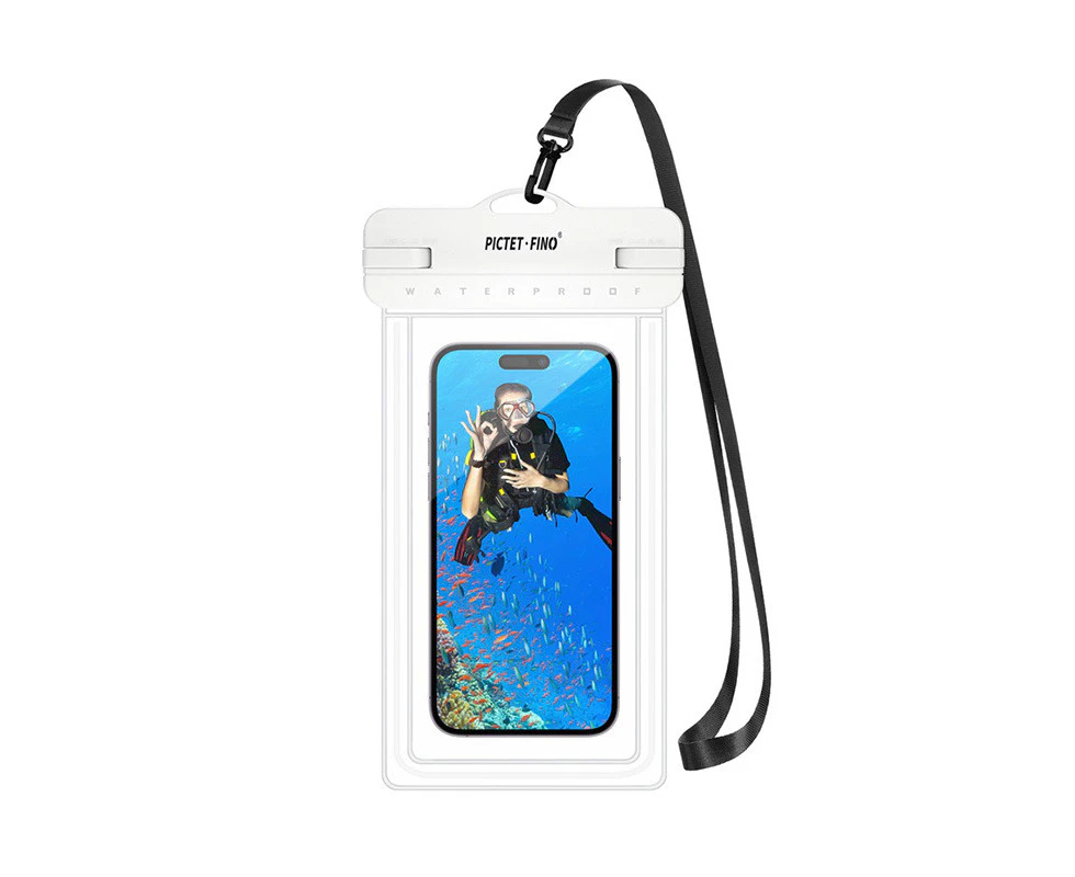 Adore Waterproof Mobile Phone Bag IPX8 Phone Case with Lanyard Dry Bag for Up to 8.2 Inch-White