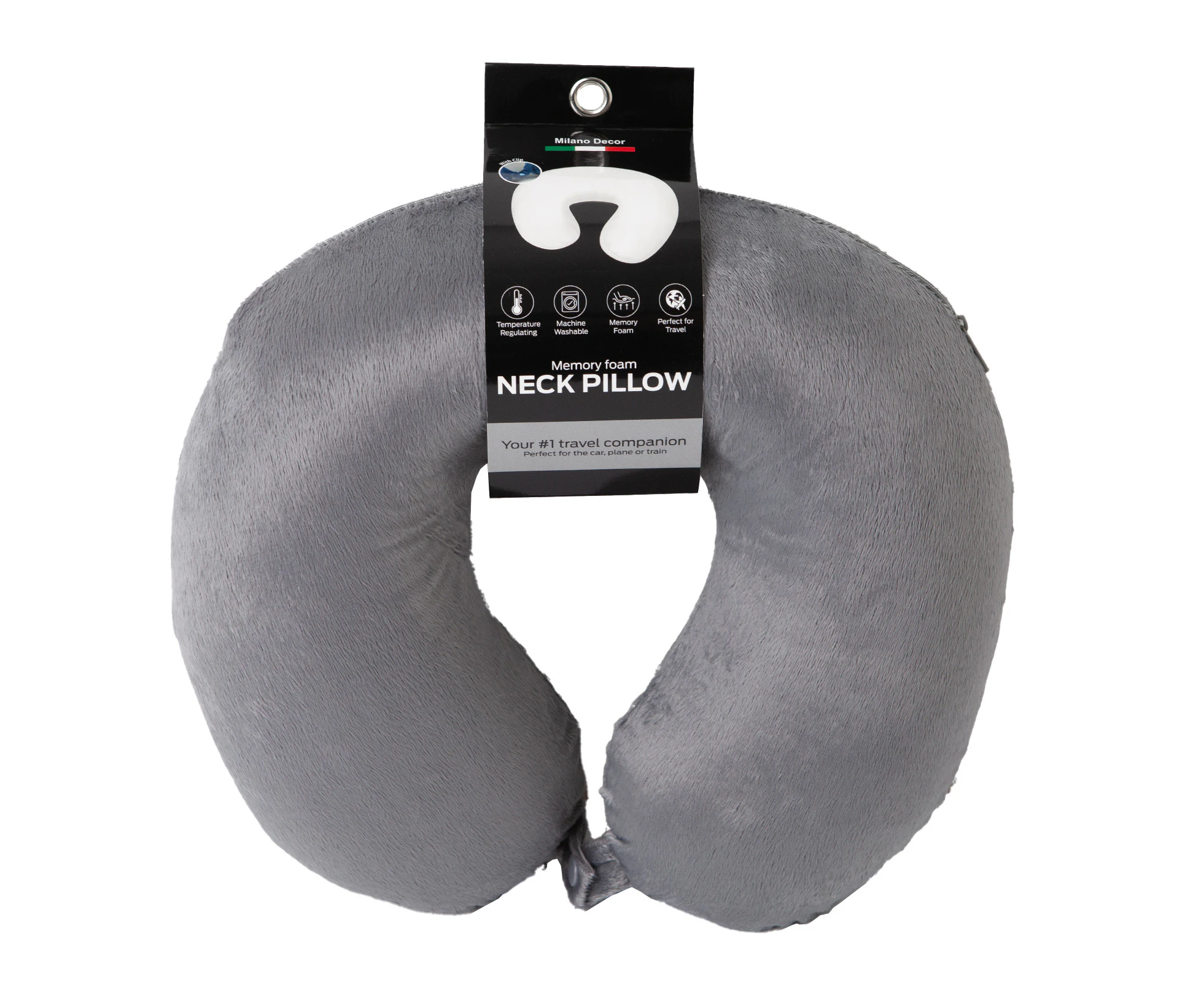 Milano Decor Memory Foam Travel Neck Pillow With Clip Cushion Support Soft - Colour: Grey