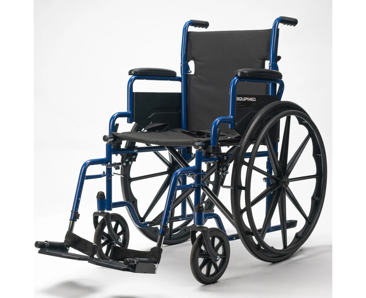 EQUIPMED Portable Wheelchair 24 Inch Folding Lightweight Wheel Chair,136kg Capacity Mobility. Blue