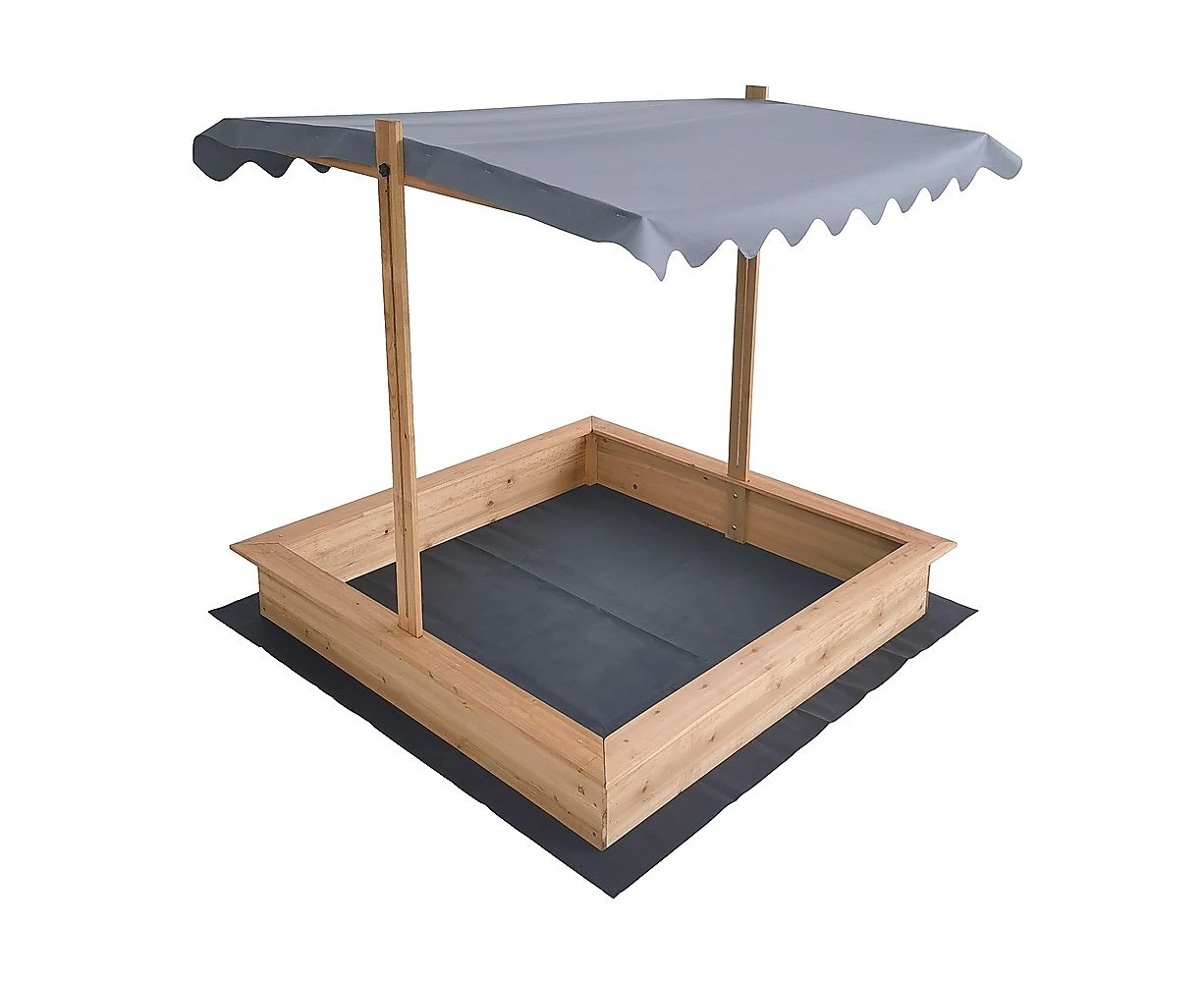 Kids Wooden Toy Sandpit with Adjustable Canopy