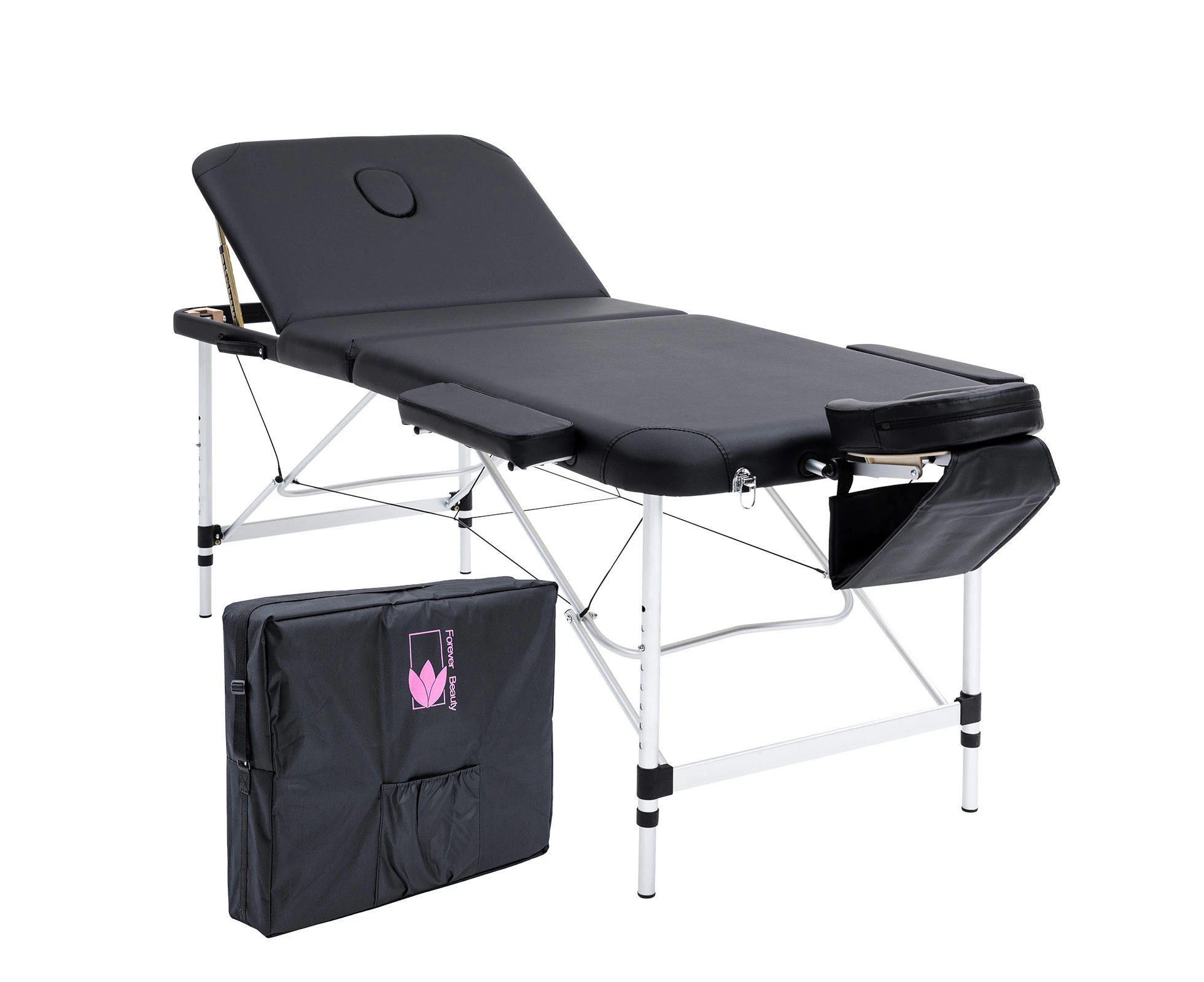 Forever Beauty Portable Beauty Massage Table Bed 3 Fold 75cm Aluminium Therapy Waxing - Black