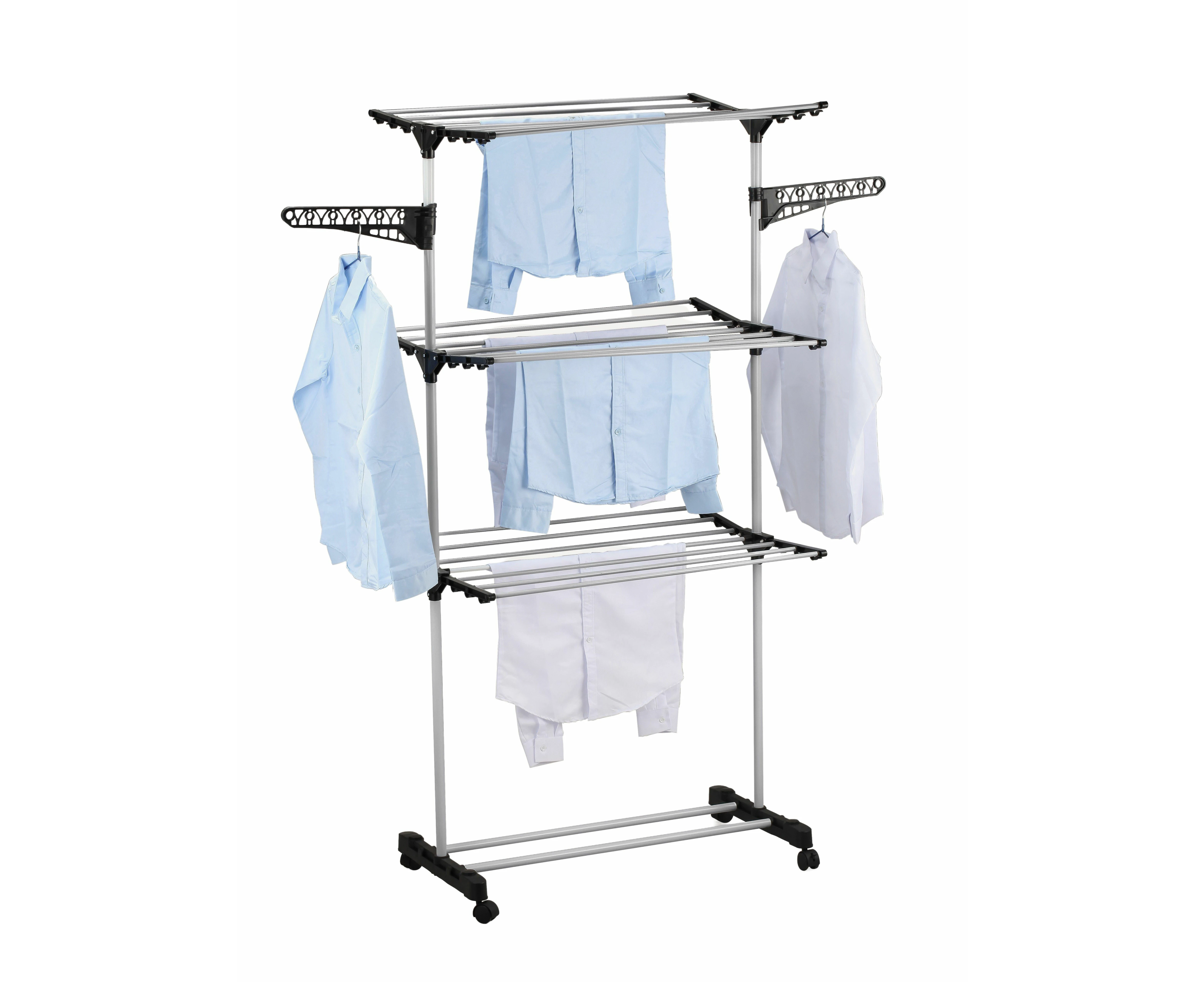 Folding 3 Tier Clothes Laundry Drying Rack with Stainless Steel Tubes for Indoor & Outdoor Home