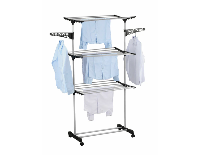 Folding 3 Tier Clothes Laundry Drying Rack with Stainless Steel Tubes for Indoor & Outdoor Home