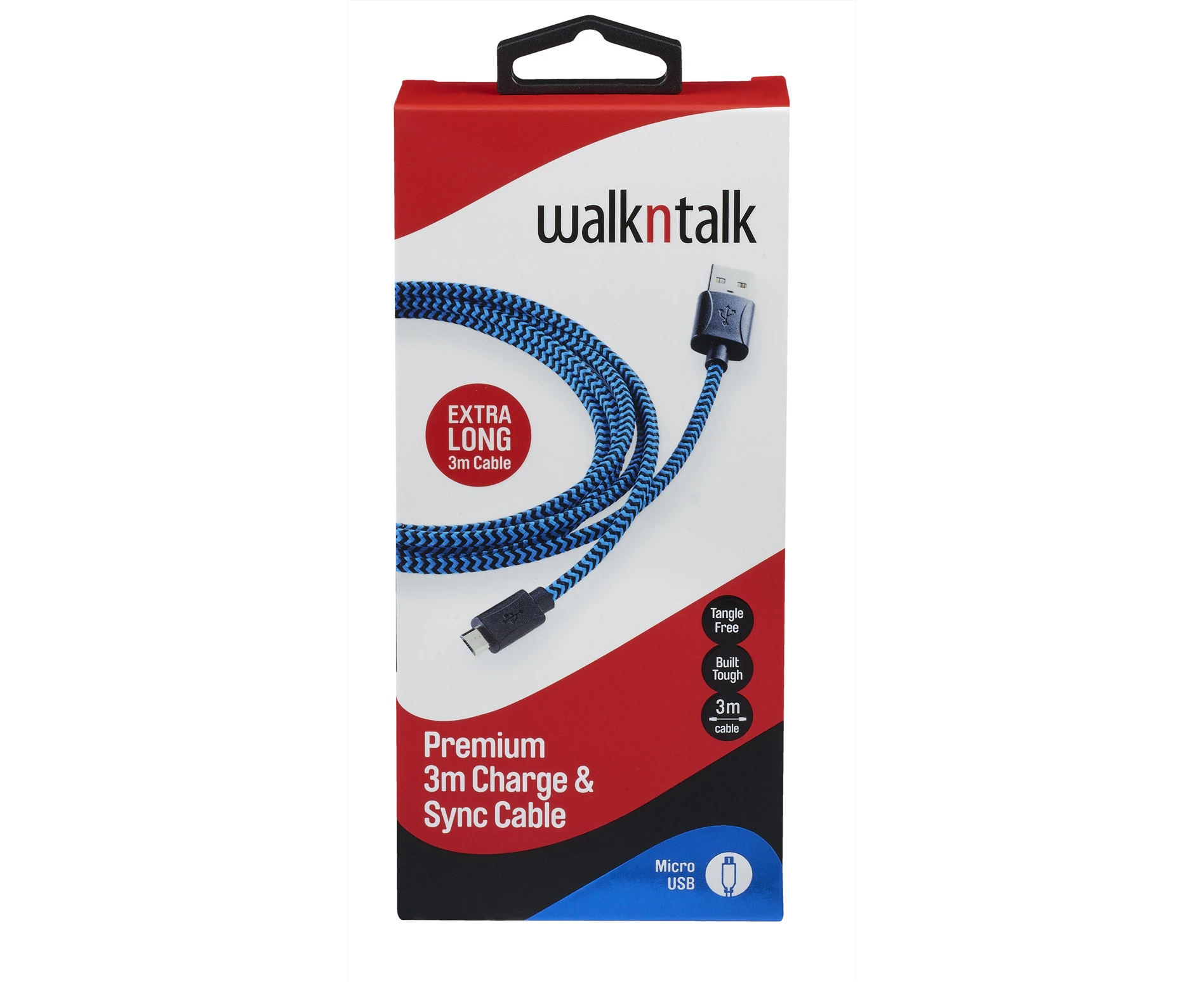 Walkntalk Charge & Sync 3M Cable - Micro USB - Blue