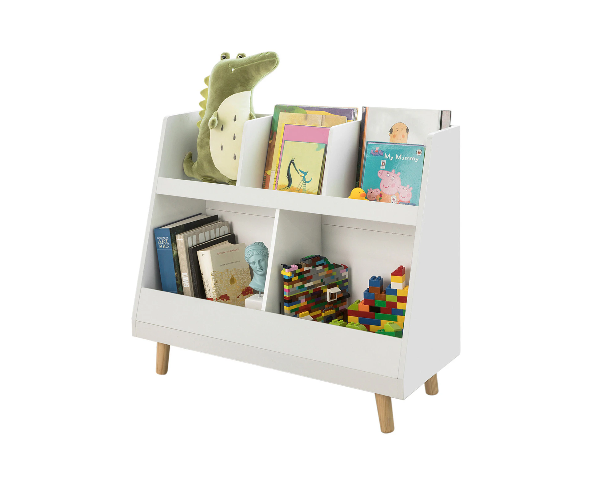 Children's Storage Shelf Bookcase with Solid Wood Legs White