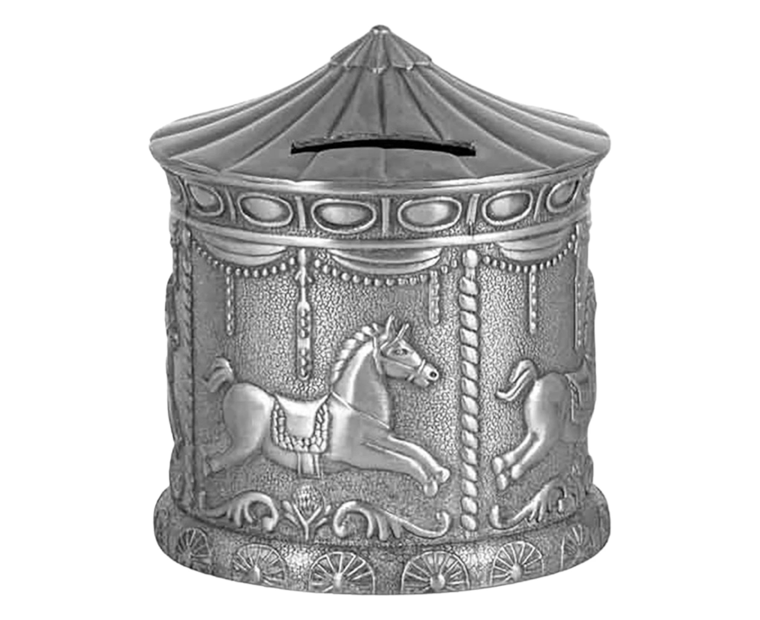 Silver Pewter Carousel Merry Go Round Money Box