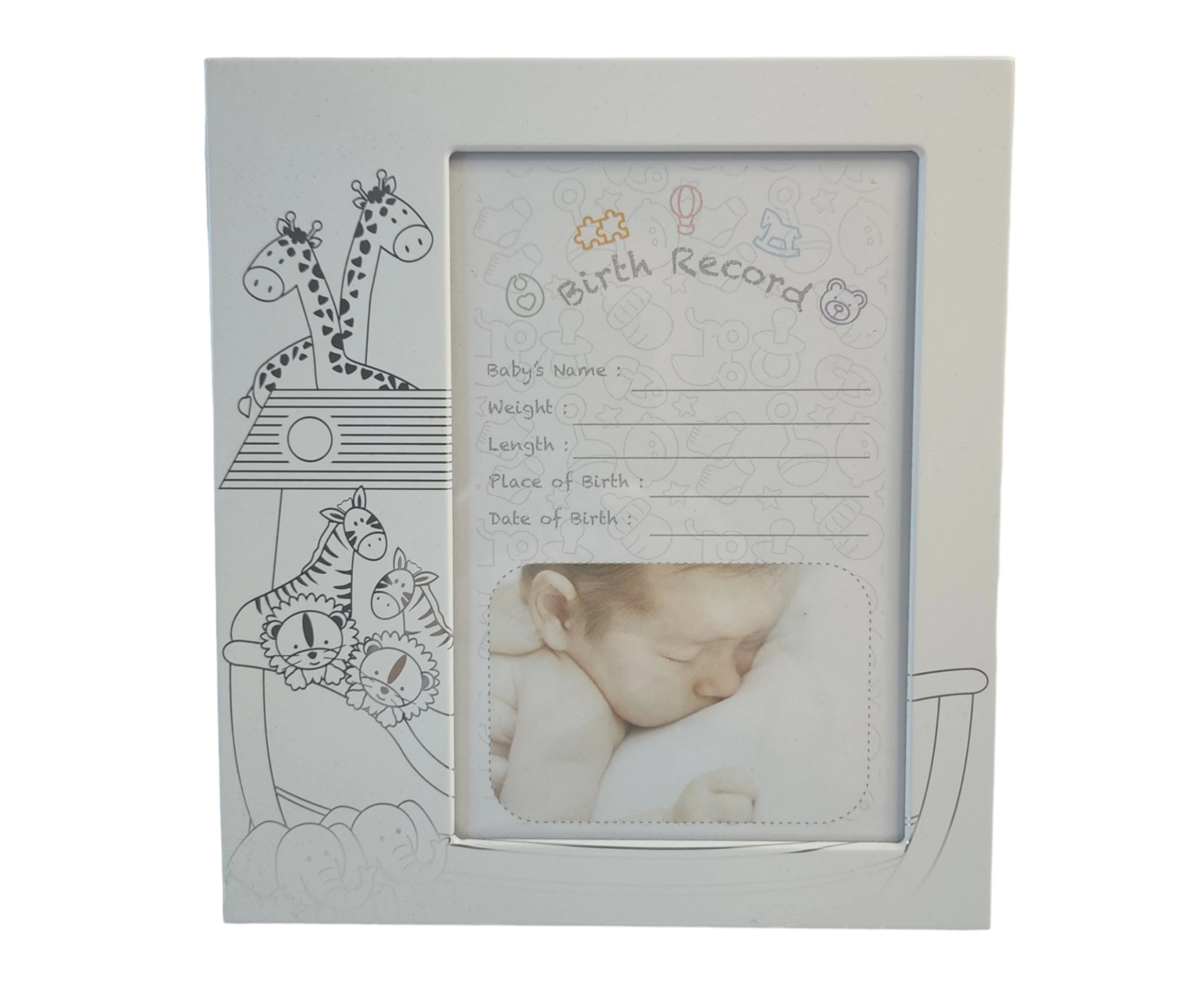 Silver Noah's Ark Baby Birth Record Keepsake Photo Frame