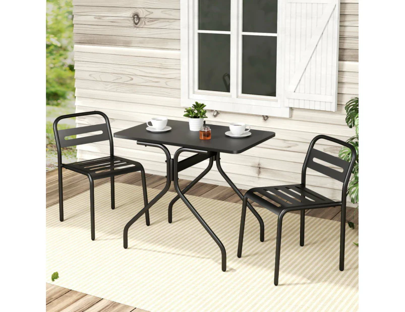 Gardeon 3PC Outdoor Bistro Set Patio Furniture Steel Table and Chairs Black