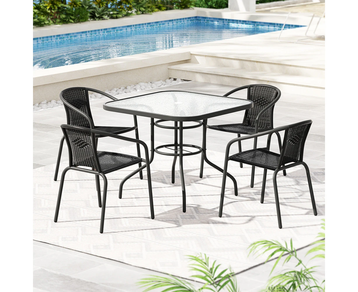 Gardeon Outdoor Dining Set 5 Piece Steel Stackable Chairs Table Patio Furniture